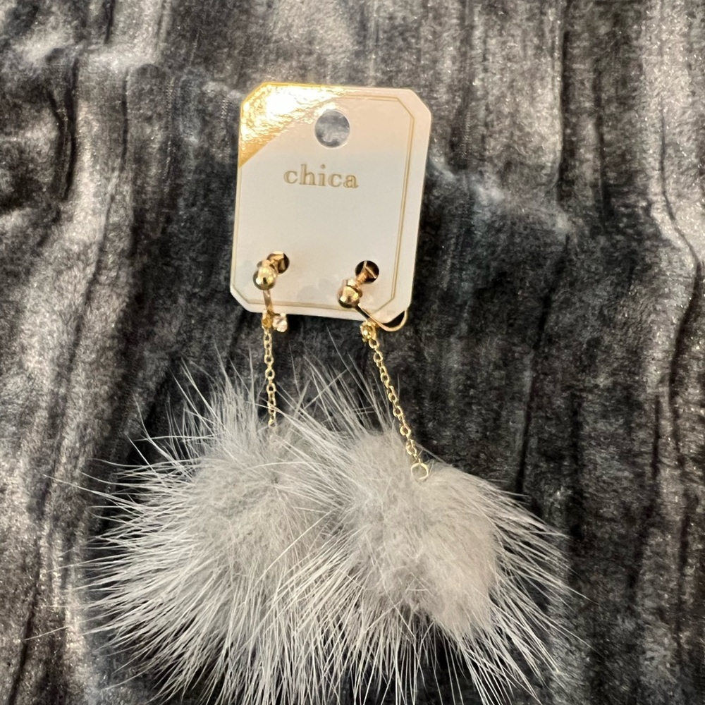 Chica Gold and Gray Pom Pom Earrings
